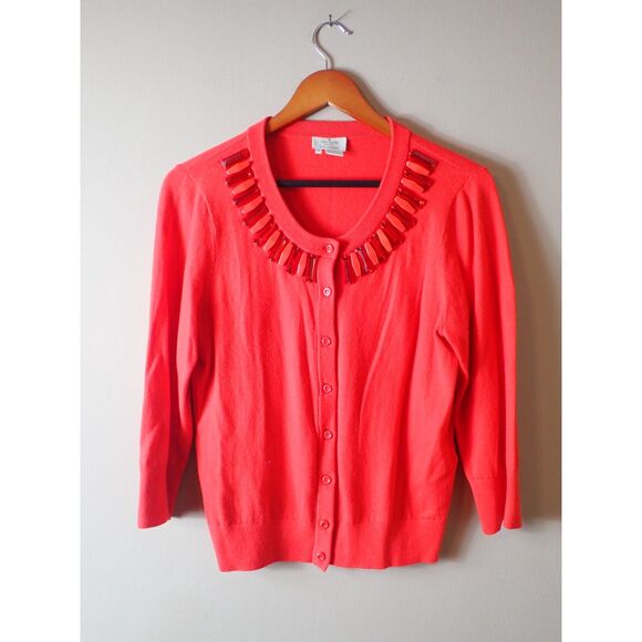 Kate Spade Jeweled Button Up Cardigan Sweater Preppy Red Medium - Picture 1 of 10
